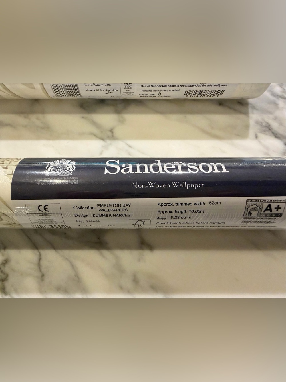 Two new Sanderson Summer Harvest Silver/Chalk wallpaper rolls - Picture 2 of 4